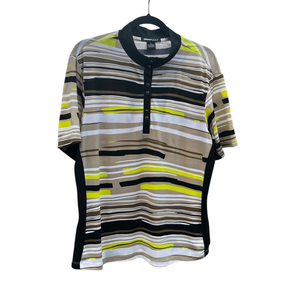 DKNY Golf Mens Striped Casual Shirt - Tan, Yellow, and Black, Size L